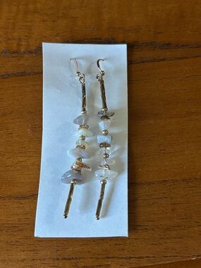 Long Gold Toned Faux Crystal Beaded Earrings
